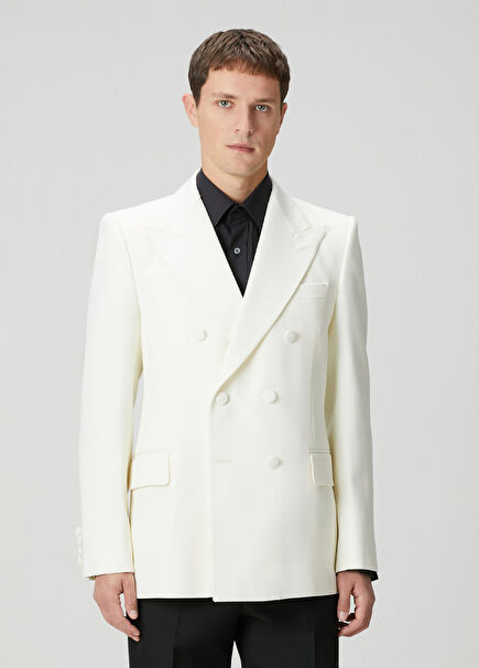 White Wool Double-Breasted Jacket