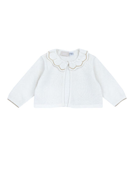 White Jacquard Baby Collar Baby Girl Cardigan