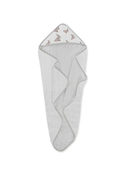 %100 Pamuk Iconique Lapin Gri Müslin Bebek Havlusu 80x80 cm