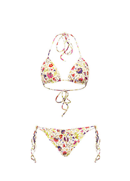 Diana Beyaz Çiçek Desenli Kadın Üçgen Bikini Takımı