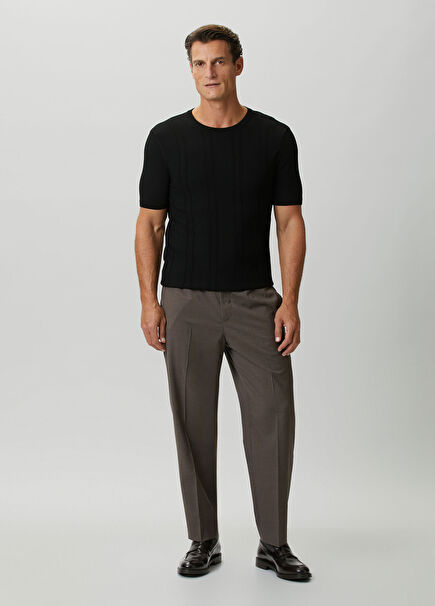 Brown Gathered Waist Wool Trousers