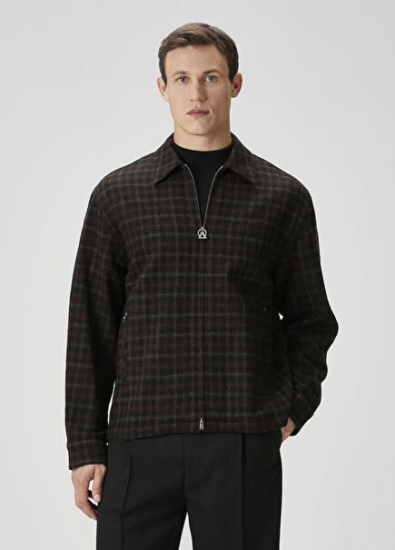 Wool Outer Shirt With Brown Plaid Pattern