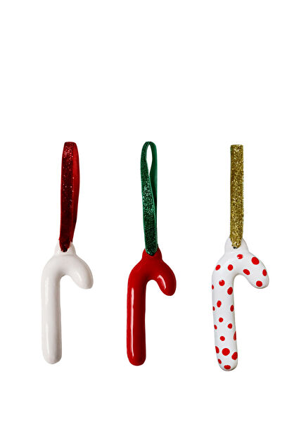 Ceramic Cane 3-Piece Pine Tree Ornament