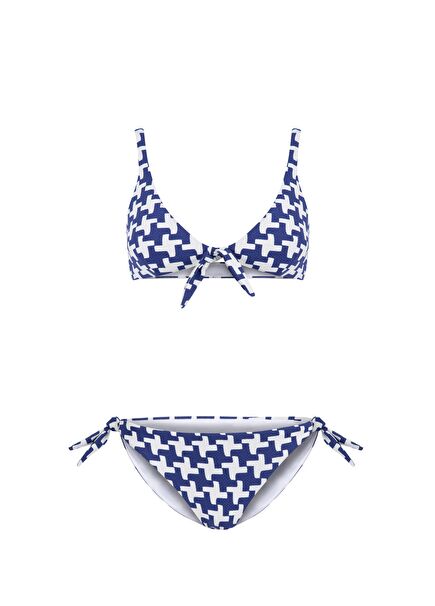 Gina Blue Houndstooth Patterned Textured Bikini Set