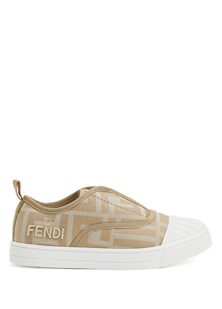 Beige Logo Patterned Unisex Kids Sneakers