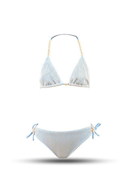 Triangle Mesh Design Mussel Detailed Strap Girls Bikini Set
