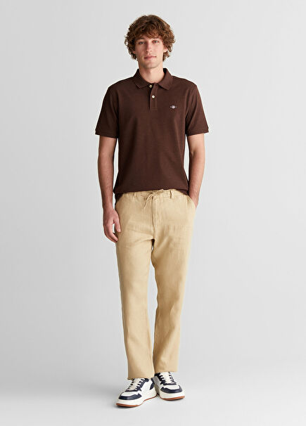 Bej Keten Regular Fit Erkek Pantolon
