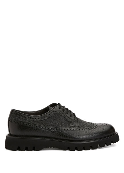 Siyah Antrasit Erkek Deri Sneaker