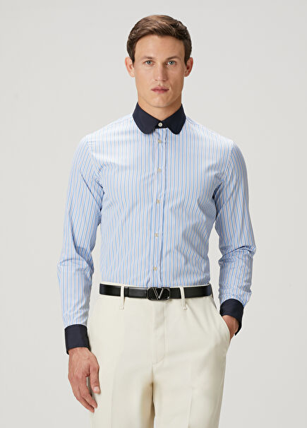 Blue White Stripe Patterned Shirt