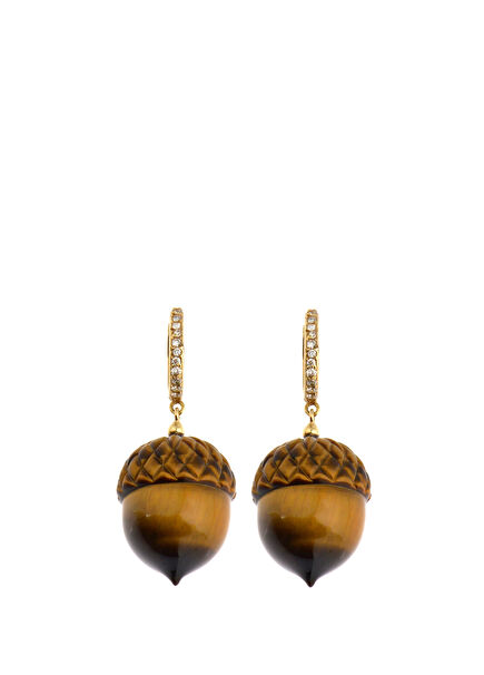 Tiger Eye Kadın Altın Küpe