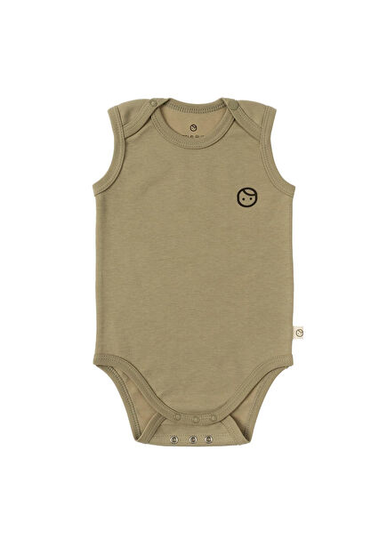 Haki Organik Pamuk Gusto Baskılı Ayarlanabilir Çıtçıtlı Unisex Bebek Atlet Body