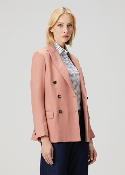 Regular Fit Pembe Kruvaze Yün Ceket