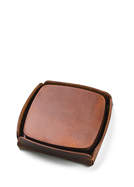 Antique Coffee Leather Coaster Set of 5