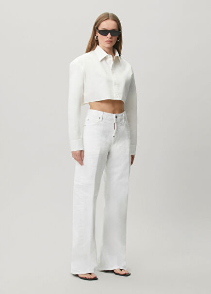 Loose Fit Beyaz Jean Pantolon