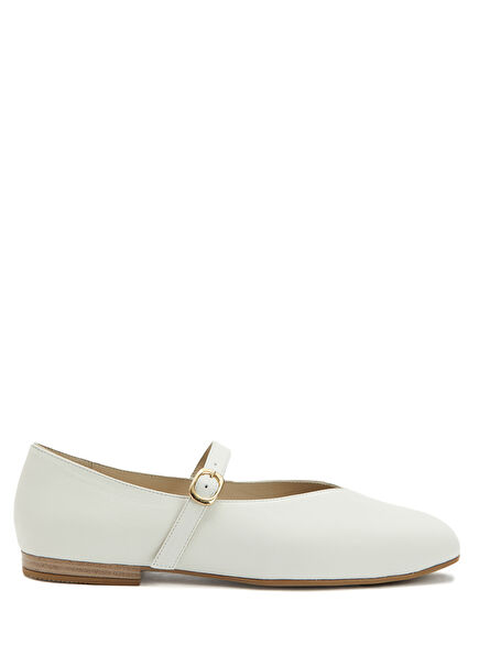 Ecru Leather Ballet Flats