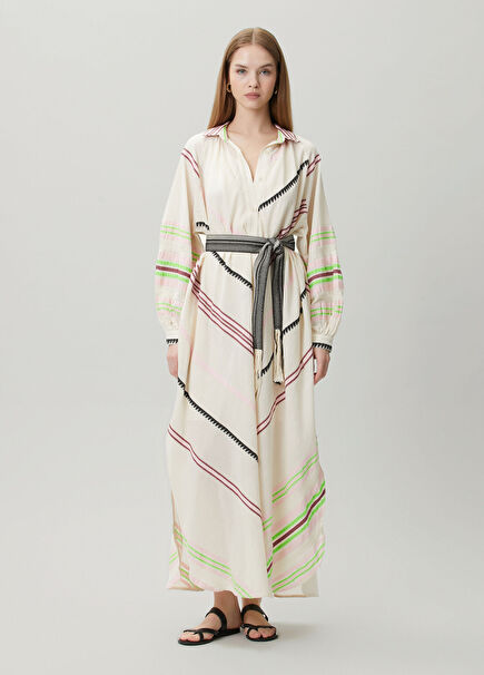 Valeria Cream Striped Maxi Maxi Beach Dress