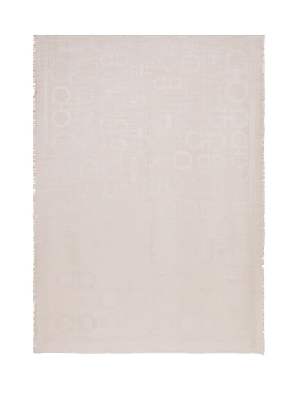 Beige Logo Jacquard Silk Scarf