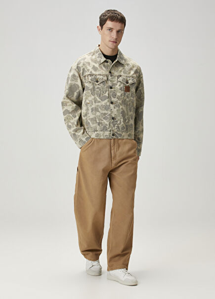 Og Single Knee Beige Logo Patched Cargo Pants