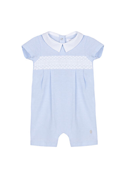 Mavi Pamuklu Kısa Kollu Erkek Bebek Tulum