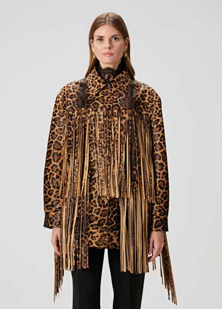 Leopard Printed Leather Jacket