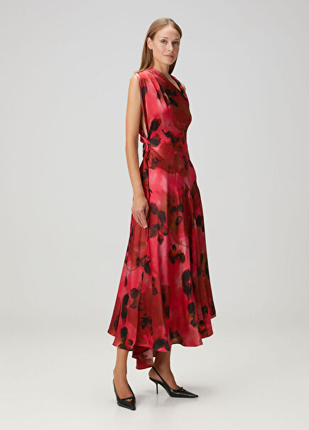 Red Patterned Silk Dress