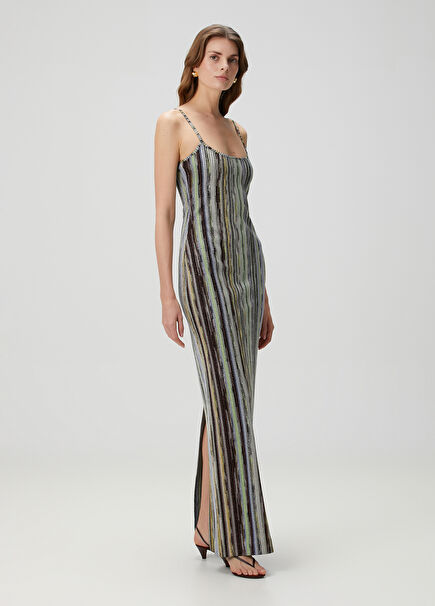 Striped Maxi Evening Dress