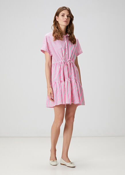 Pembe Çizgili Mini Elbise