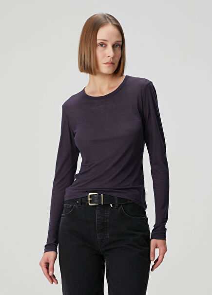 Sylvie Koyu Lacivert Uzun Kollu T-shirt