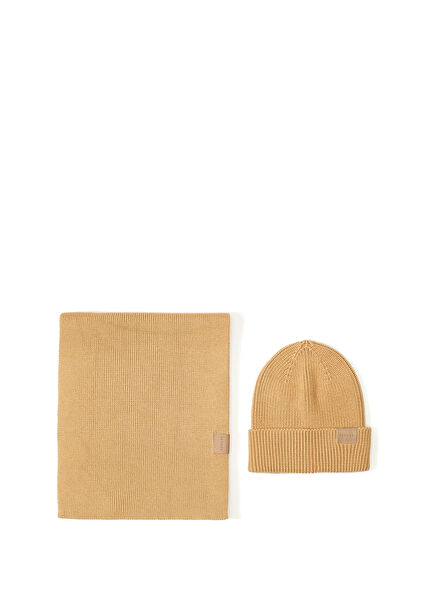 Camel Unisex Scarf Beanie Set
