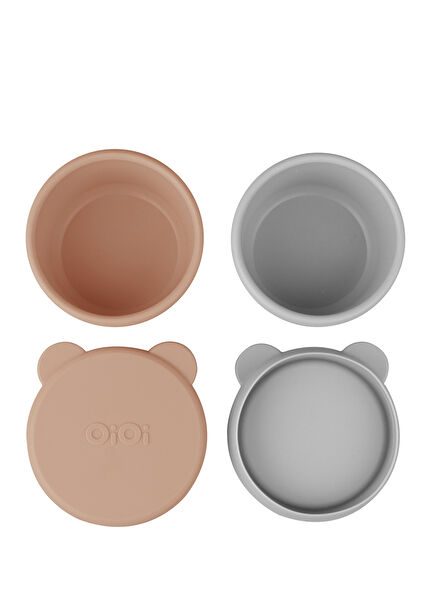 Woody Brown / Powder Grey Silikon Kapaklı 2'li Mini Bites Kase