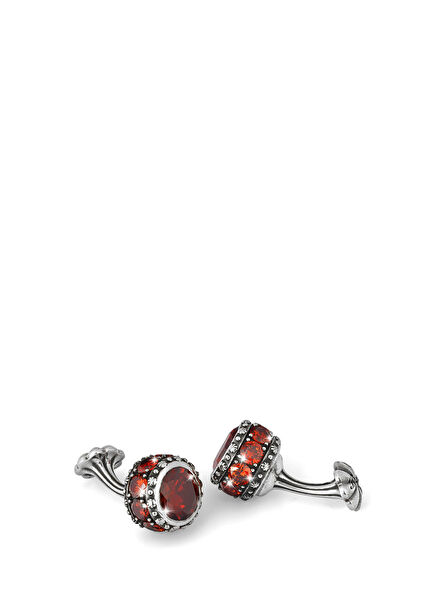 Flt Sphere Zircon Burgundy Silver Cufflinks