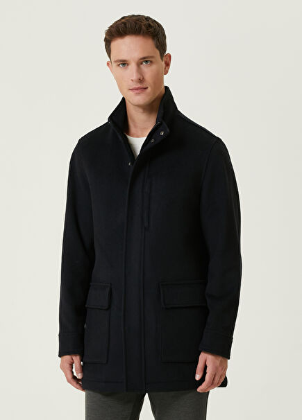 Navy Blue Wool Flannel Coat