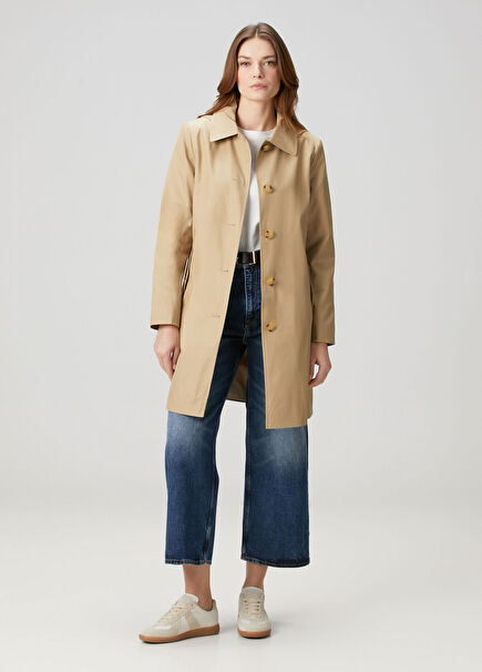 Beige Hooded Trench Coat