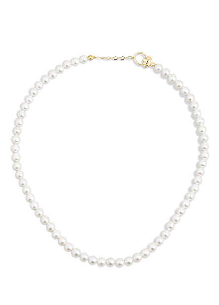 White Pearl 18K Yellow Gold Plated 45Cm Silver Necklace