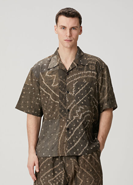 Rohit Kahverengi Batik Desenli Kısa Kollu Gömlek