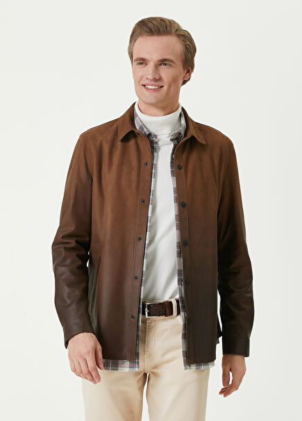 Brown Gradient Leather Shirt