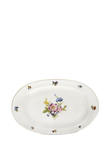 Alt Bunte Blume Porselen Oval Servis Tabağı 33,5 cm