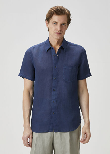 Lacivert Keten Gömlek