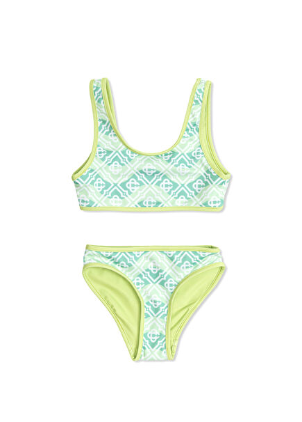 Çok Renkli Monogram Kız Çocuk Bikini Takımı
