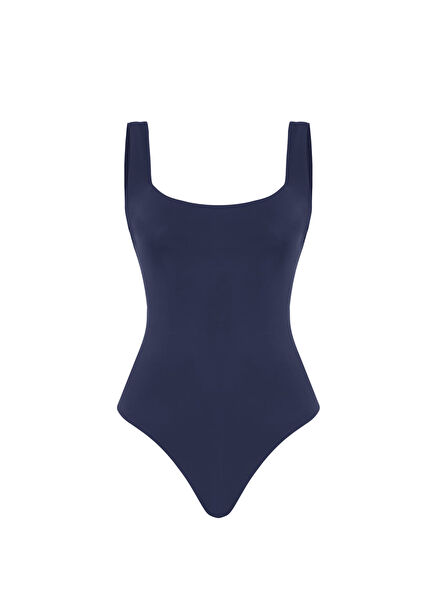 Some Lacivert Kare Yaka Kadın Mayo