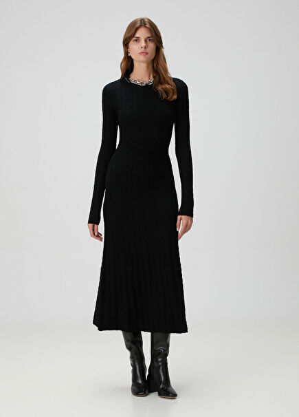 Siyah Midi Yün Elbise