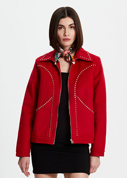 Women's Red Printed Jacket