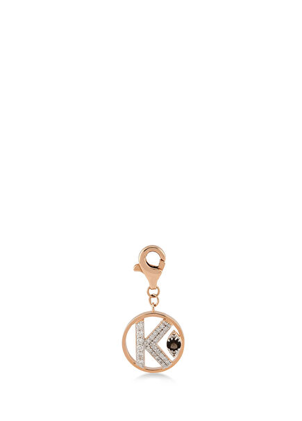Mini “K” Harfli Charm Pırlanta Smokey Topaz Taşlı 14 Ayar Pembe Altın
