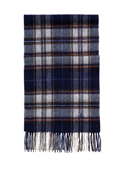 Navy Blue Small Plaid Men's Wool Scarf