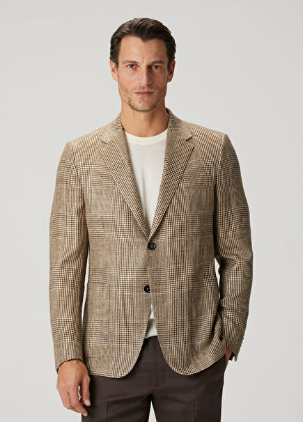Beige Plaid Patterned Jacket