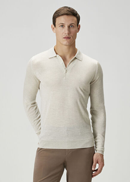 Grey Polo Neck Wool Knitwear