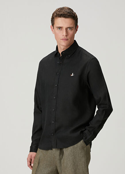 Comfort Fit Black Linen Shirt