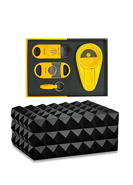 Quasar Design Humidor Cigar Box + Matte Black 80's and Cigar Set