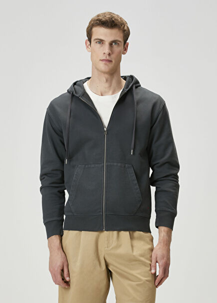 Antrasit Kapüşonlu Logo Detaylı Sweatshirt