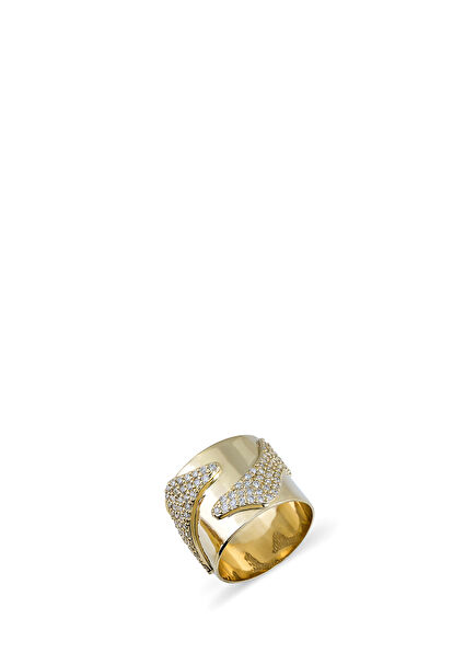 Assertive Diamond-Studded 14K Gold Women's Ring